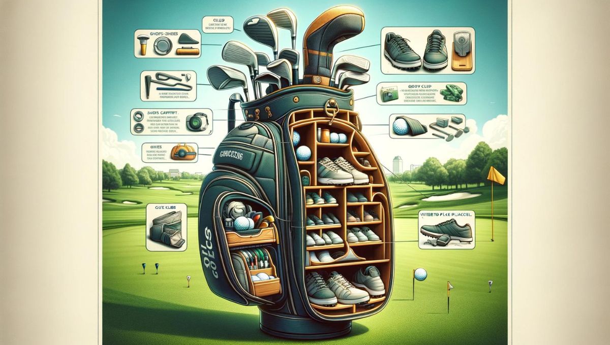 ゴルフバッグの収納と何を入れるか表している写真