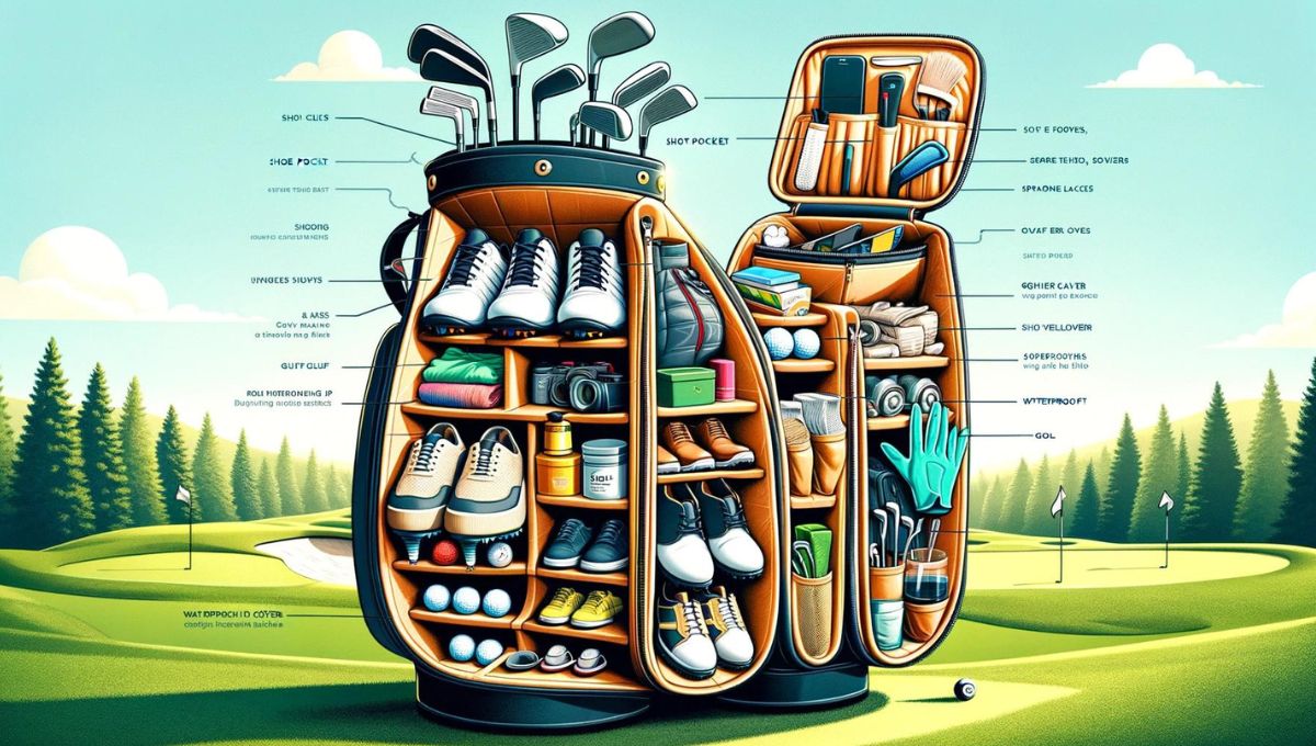 ゴルフバッグの収納と何を入れるか表している写真