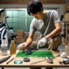 ゴルフクラブのコーティングを自分でしている様子