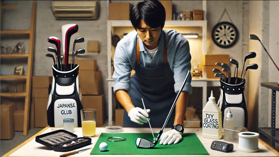 ゴルフクラブのコーティングを自分でしている様子